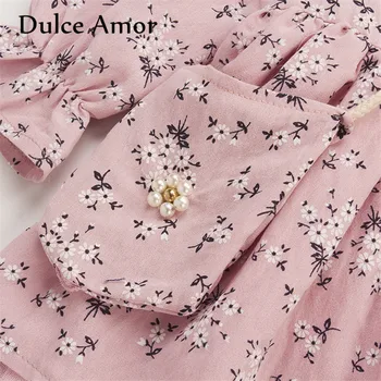 Haljina za djevojčice s cvjetnim uzorkom Dulce Amor Odjeća za djevojčice 2019 Proljeće dugi rukav po cijeloj površini Cvatnje šljiva Elegantna haljina princeze s torbicom