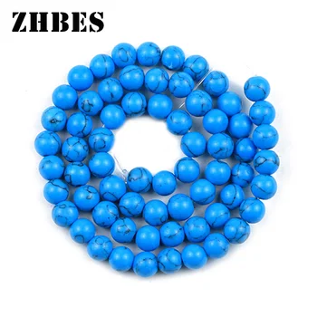 Okrugle Perle od prirodnih plave sintetičkog kamena s brtvama 6/8/10/12 mm Plava Boja Rude Slobodan Perle za izradu nakita DIY Pribor