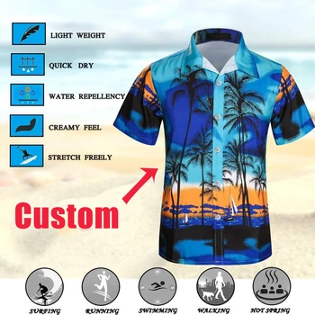 Doginthehole Svakodnevne slobodne Havajske košulje za muškarce kratkih rukava Plava Polinezijski plemenski uzorak Ljeto plaža košulja Zgodan