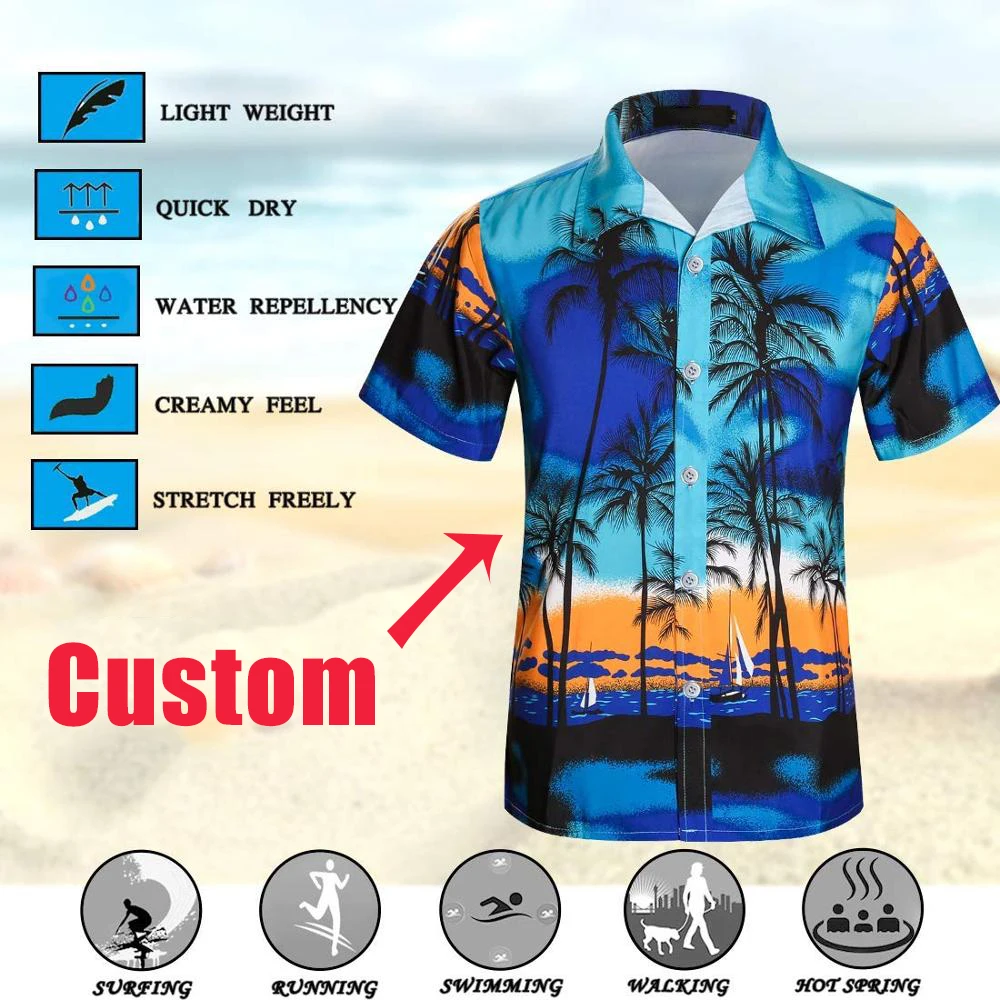 Doginthehole Svakodnevne slobodne Havajske košulje za muškarce kratkih rukava Plava Polinezijski plemenski uzorak Ljeto plaža košulja Zgodan Slika  0