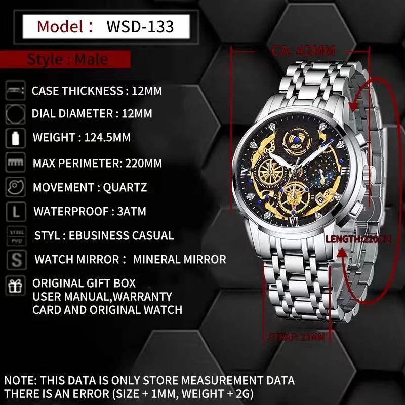 2021 Novi trendi muški sat od nehrđajućeg čelika Najbolji brand Luksuznih Vodootporan Sportski kronograf Kvarc gospodo Relogio Masculino Slika  0