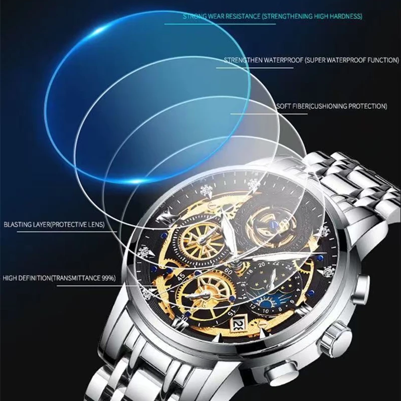 2021 Novi trendi muški sat od nehrđajućeg čelika Najbolji brand Luksuznih Vodootporan Sportski kronograf Kvarc gospodo Relogio Masculino Slika  2