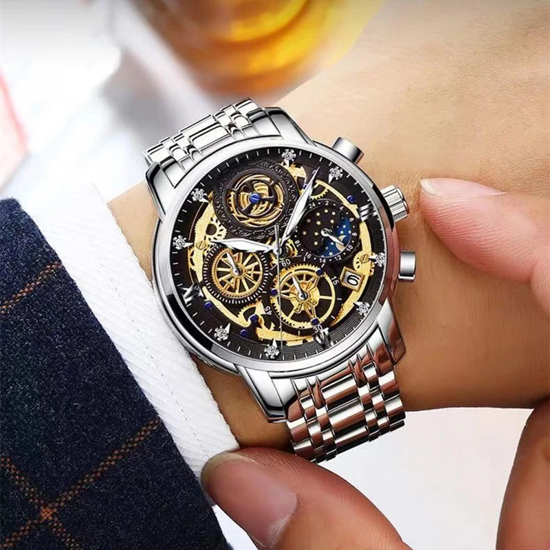 2021 Novi trendi muški sat od nehrđajućeg čelika Najbolji brand Luksuznih Vodootporan Sportski kronograf Kvarc gospodo Relogio Masculino Slika  4