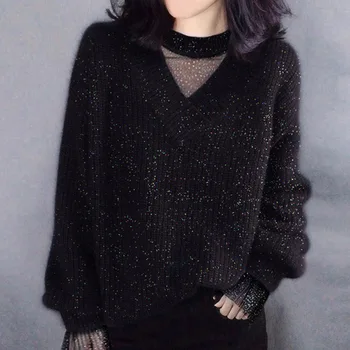 Jesenski nova moda okrugli izrez slobodan temperament pulover džemper dugih rukava pletene siva 22