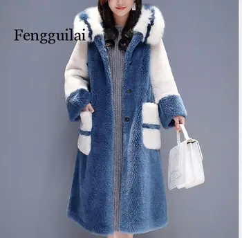 Zimski kaput od umjetnog krzna Donje Novo korejski Plus Size Moderan elegantan kaput s сращиванием debelog toplog krzna i vune janje Dugi kaput donje