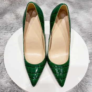 Zmijoliku uzorak zeleni 12 cm 10 cm 8 cm cipele sa visokim tankim potpeticama seksi svadbene cipele s oštrim vrhom prekrasne cipele-brod veličine QP128 ROVICIYA