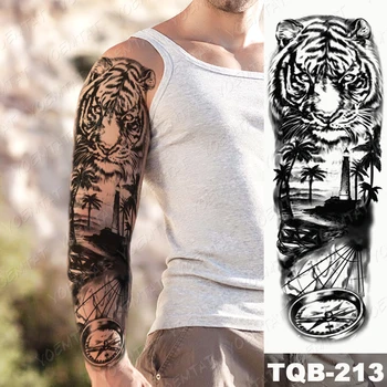 Vodootporne Privremena Tetovaža na Cijelu ruku Naljepnica Tigar Lav Vuk Šumski Đavo Flash Tetovaža Osoba Totem Body Art Lažni Rukav Tetovaže Za žene