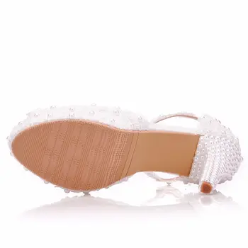 Kristalna Kraljica Bijele čipke sandale s cvjetnim uzorkom Cipele-brod s otvorenim vrhom Haljina za zurke 11 cm na tanke platformi na visoke potpetice Ženske cipele za vjenčanje