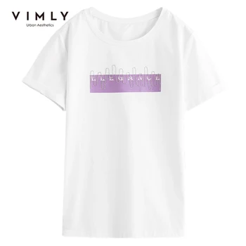VIMLY Godišnja ženska t-shirt 2021 Funky Nova majica okruglog izreza Kreativne majice Korejski svakodnevne pamučne majice, Ženske majice Harajuku F6306