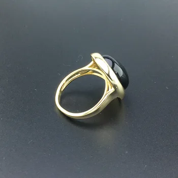 FFGems Prsten od prirodnih opsidijan 925 Sterling Srebra Prsten Jednostavan Velik Boja dragog kamena Fin nakit Za žene Angažman Svadbeni poklon