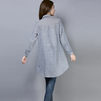 Ženska Vintage košulja na pruge od pamuka i lana, Moda 2020, Nova košulja s dugim rukavima i lapels, vez, džepovima, Bluza, tunika, Vrhovima