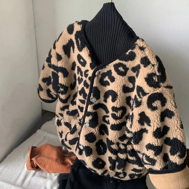 2021 Zimske Djevojčice Dječaci Moda Leopard Debeli Toplo Runo jakna za malu Djecu, Dječje jakna odjeća Slika  4