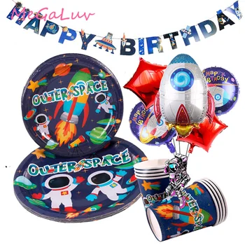 Svemir proslava rođendana Raketne loptice za Jednokratnu upotrebu Tanjuri Stolnjak za stolnjake Planet Galaxy Tematske Pribor za zabave, na Dan rođenja
