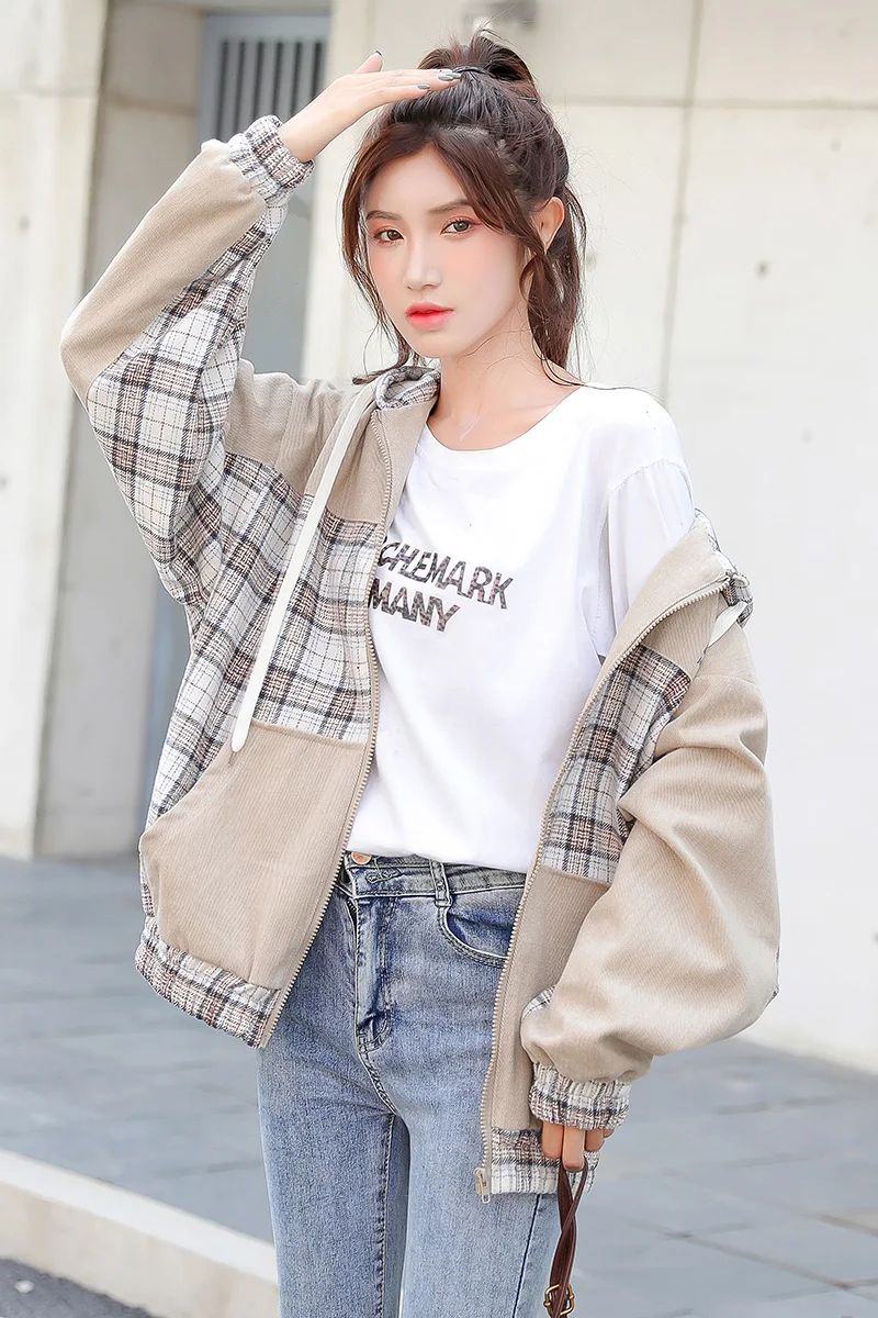 Pokrivač jakna za djevojčice Proljeće i jesen odjeća za učenike nižih razreda srednje škole u korejskom stilu Slobodna majica sa kapuljačom u ton radne odjeće Jakna Slika  4