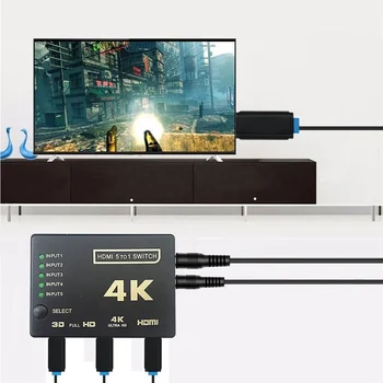 3D 4K HDMI Kompatibilan Splitter S Daljinskim Upravljanjem 5x1 MINI-HDMI Razdjelnik 5-portni Hub Kutija Automatski Prekidač 5 U 1 Izlaz HD-MI Prekidač