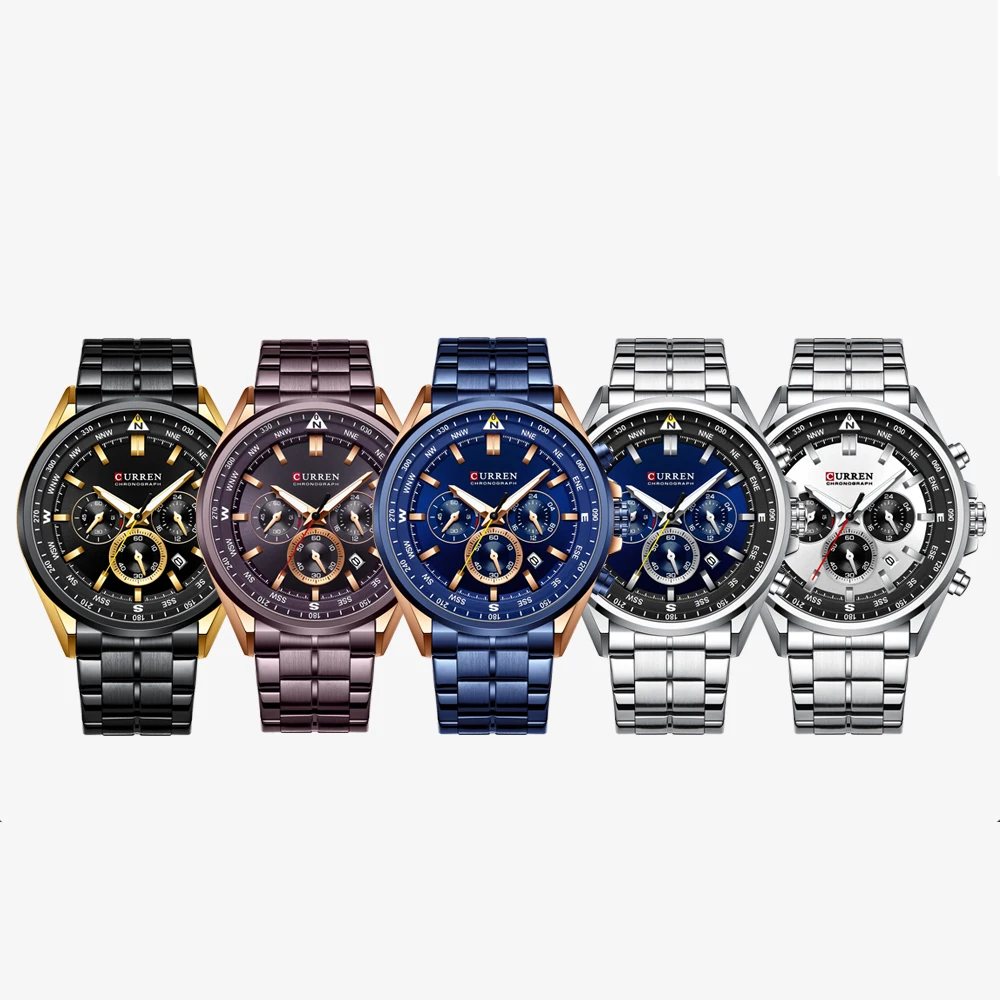 2021 CURREN Luksuzne marke satova za muškarce Svakodnevne Sportski ručni Kvarcni sat s remenom od nehrđajućeg čelika Kronograf Gospodo srebro Slika  2