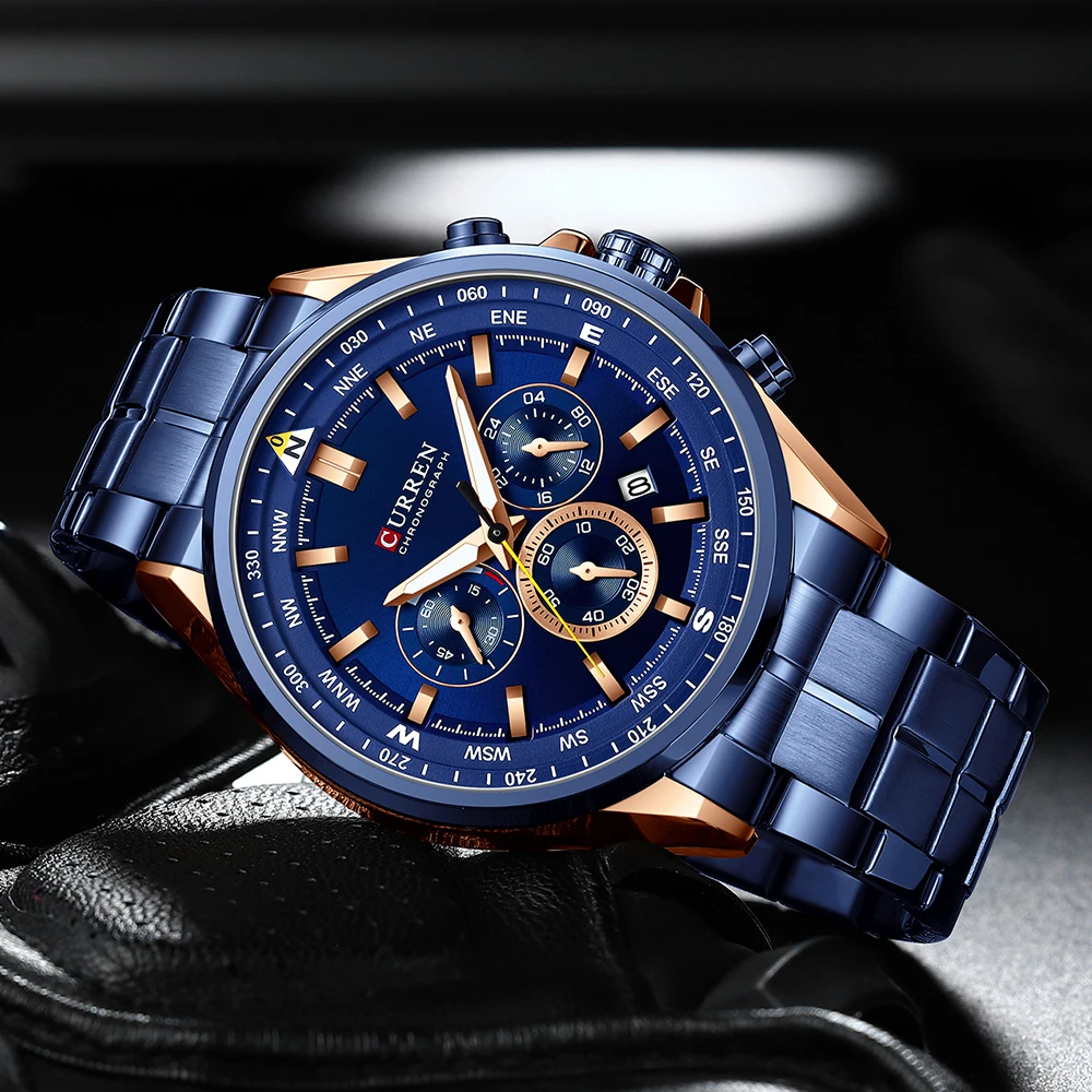 2021 CURREN Luksuzne marke satova za muškarce Svakodnevne Sportski ručni Kvarcni sat s remenom od nehrđajućeg čelika Kronograf Gospodo srebro Slika  5
