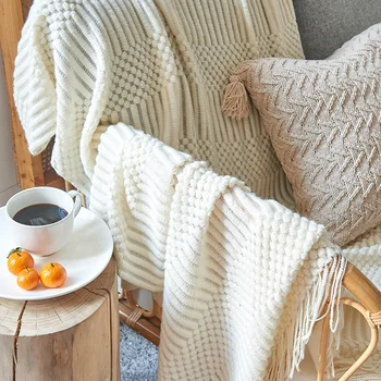 3D Вязаное deka s četkom Monotone prekrivač za kauč Skandinavski Home dekor Pokrivač za krevet Prijenosni prozračna šal