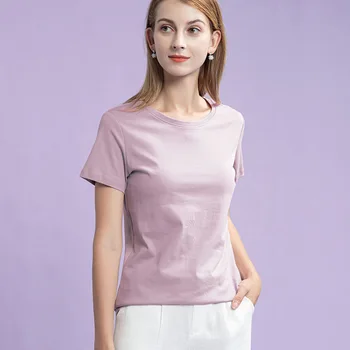 Nova pamučna bijela majica s kratkim rukavima Ženska ljetna slobodna Pink, crna, pamučna monotono ženska odjeća Majica AE0055