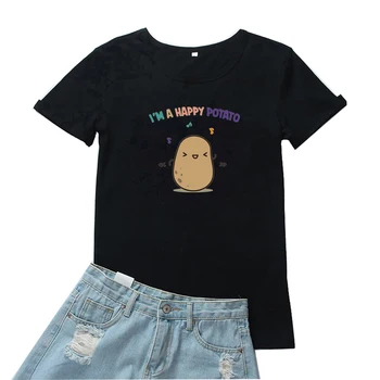 Ja sam Sretan Krumpir Ženska t-shirt Smiješno Slatka Crtani Grafički Tees Ženske Majice Moderan Majice s kratkim rukavima za žene Gotička Kpop