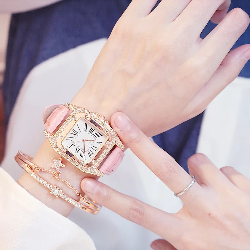 Trg Luksuzni ženski sat sa dijamantima Kit Kožne ženske sati Vodootporan Ženski ručni kvarcni sat Relogio Feminino Reloj Mujer Slika  2