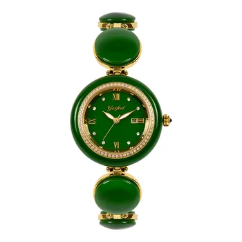 Ženske Žada Sat Automatski Kvarcni Satovi Lady Vodootporan Zeleni Remen Kožni Poklon Kutija Za Pakiranje Prikaz Kalendara Reloj De Jade