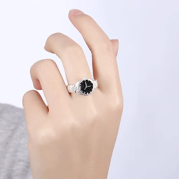 Topla moda 925 Sterling srebra tanak crystal Crni prstenovi sati za žene i muškarce elegantne ovjes večernje vjenčanje luksuzni nakit Pokloni