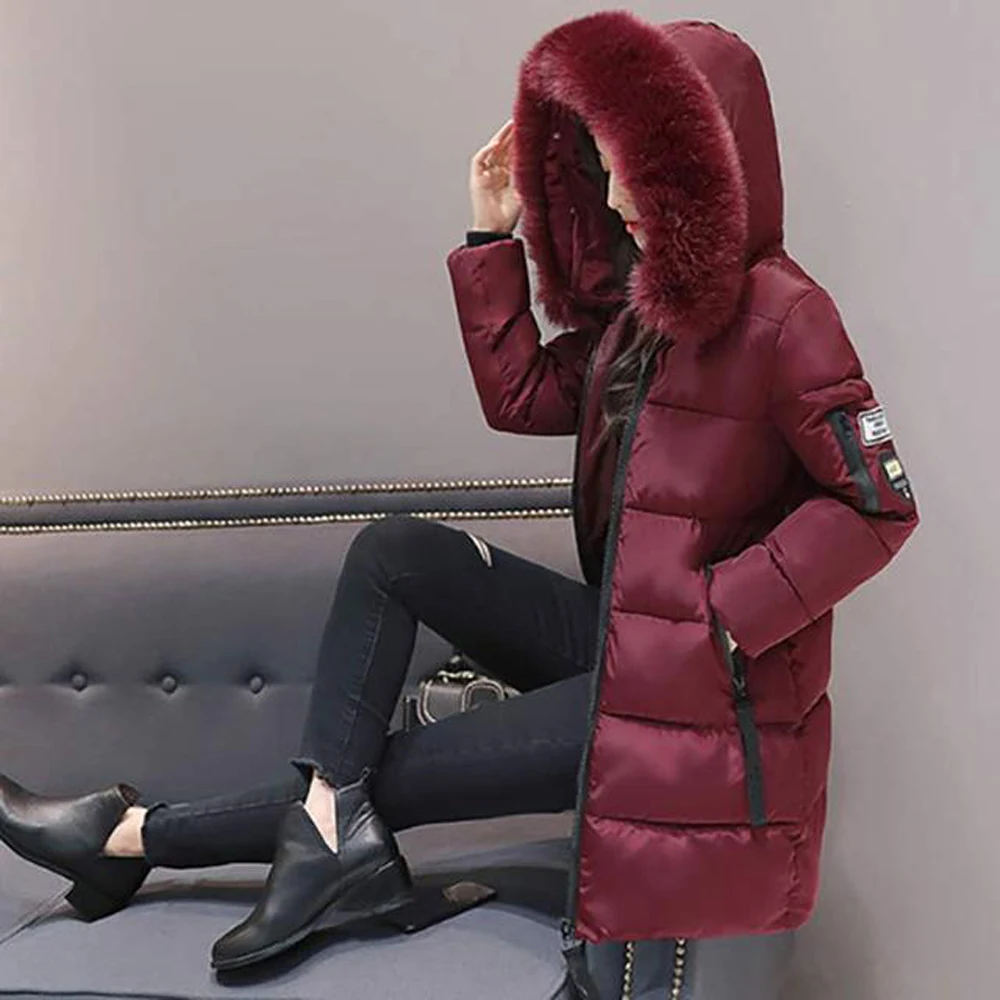 2021 Nova parka Ženski zimski kaputi, Ženske duge pamučne svakodnevne krzna jakne s kapuljačom Toplo parkovi Donje kaput Kaput Modna odjeća Slika  2