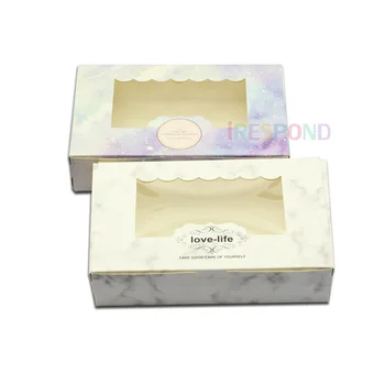50 kom. Kutija čokolade Vjenčani dar, Prozirni prozor Ambalaža za cupcakes Poklon kutije za Vjenčanje usluga Keksa na Dan rođenja Bijela Roza Mramora