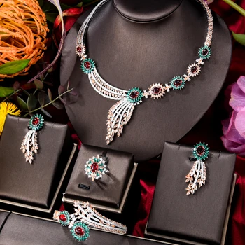 Missvikki Dubai Plemenita Luksuz Modni sjajna 4 kom. Naušnice i Ogrlica Set nakita za žene Romantične Vjenčanje Vjenčanje Dekoracije