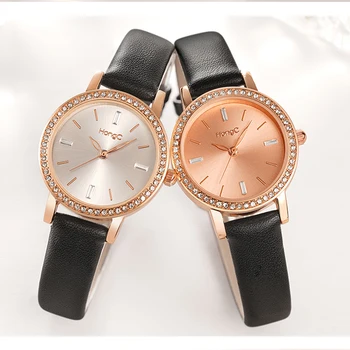 Trendi boje satovi Luksuzni kristalno satovi za žene i Ženski kožni remen Ženski sat od ružičastog zlata Reloj Mujer Elegante