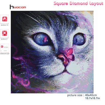 Huacan Pun Trg/Okrugli Diamond Vez Mačka 5D Dijamant Slike Mozaik Leptir Životinja Uređenje Dnevnog boravka