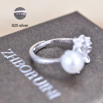 Biserna prsten ZHBORUINI od prirodnih slatkovodni biseri Nakit od 925 sterling srebra Prsten za žene Visoka kvaliteta Cvijet Vjenčano prstenje Poklon