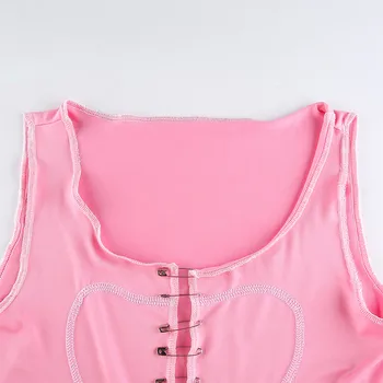 Starinski skraćene top Borduurwerk Vrouwen Majice Pink Лифде Hart Majice s po cijeloj površini Harajuku Mouwloos Majica i Prsluk s mrljama na njenom pupku Šik top