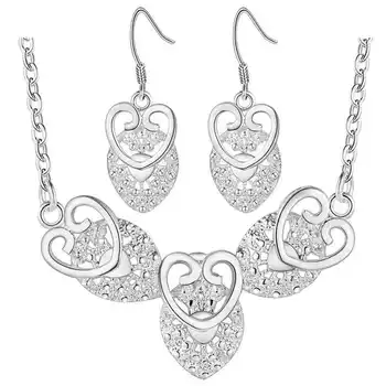 Topla rasprodaja srebrni nakit modni slatka lijepa srca ogrlica i naušnice za žene vjenčani dar dama kit visoke kvalitete LS008