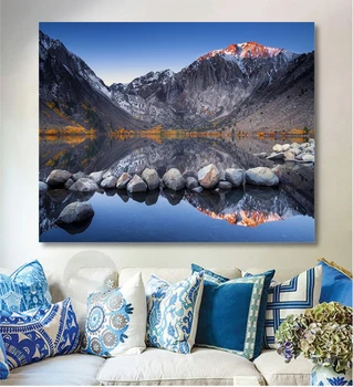 Skandinavska Planinsko Jezero Slika Pejzaže Prirode Nordijsko Slikarstvo Na Platnu Krajobrazne Plakati Zid Umjetnost za kućne dekoracije sobe