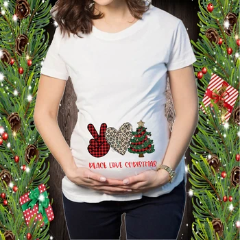 Sretan Božić Trudna majica Drvo Ljubavi u Svijetu s grafičkim po cijeloj površini Ženske majice t-Shirt Ženska Moda za trudnice Majica kratkih rukava