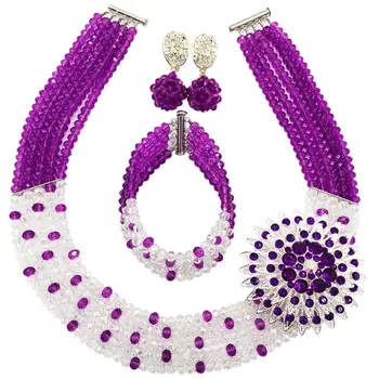 Prekrasna ljubičasta i transparentan ab kristalna lopta nigerijski vjenčanje perle komplet nakita afrička ogrlica