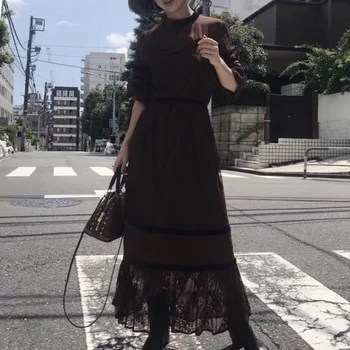 Modni držači kolaž Maxi haljine Proljeće Svakodnevne Elegantne office dame Korejski japanski žene Duge haljine Ženske Vestidos Crna