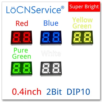 LoCNService 30ШТ 0,4-inčni Digitalni Tube LED Zaslon 2 Bita Crvena Žuta Zelena Plava Bijela Zajednička Anoda / Katoda 7 Segment 0,4 inča