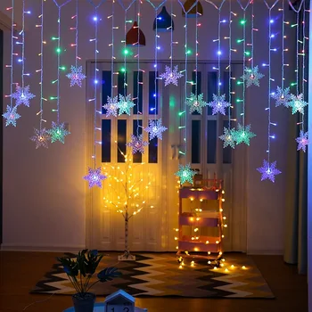 Božićni Treperi LED Vijence Pahulje Zvijezde I Mjesec Zastor je Svjetlo Ukras Vodootporni Vanjski Večer Svjetla EU Nožica