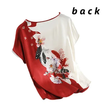 Moderan košulje s cvjetnim ispis Pulover Ženski, svila, saten bluze Plus Size Rukava šišmiš Starinski print Svakodnevne majice kratkih rukava