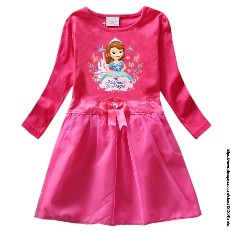 Disney Moderan haljinu za djevojčice, Dječje dječje odjeće Sofija Uzorak Haljina Princeze s dugim rukavima nabrane pamučne Dnevne haljine za zabave, za djevojčice Slika  0