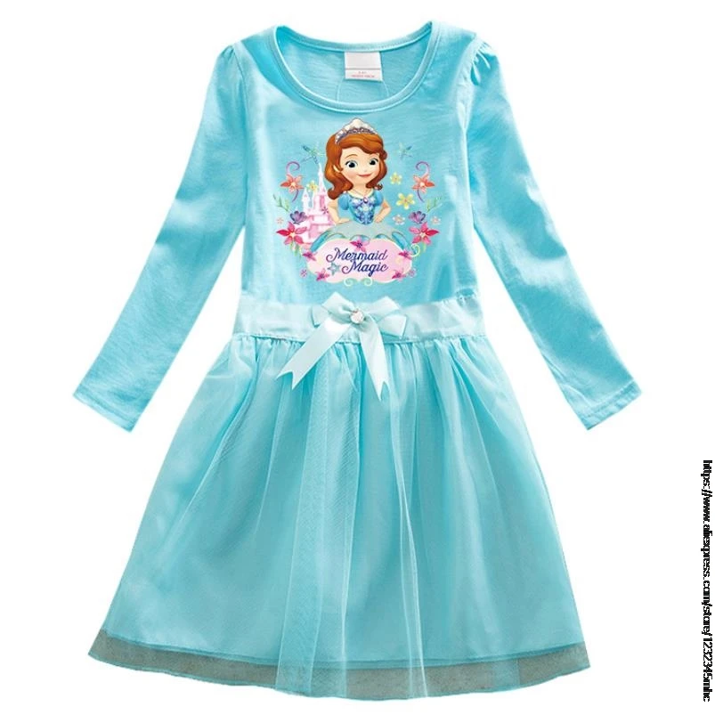 Disney Moderan haljinu za djevojčice, Dječje dječje odjeće Sofija Uzorak Haljina Princeze s dugim rukavima nabrane pamučne Dnevne haljine za zabave, za djevojčice Slika  4