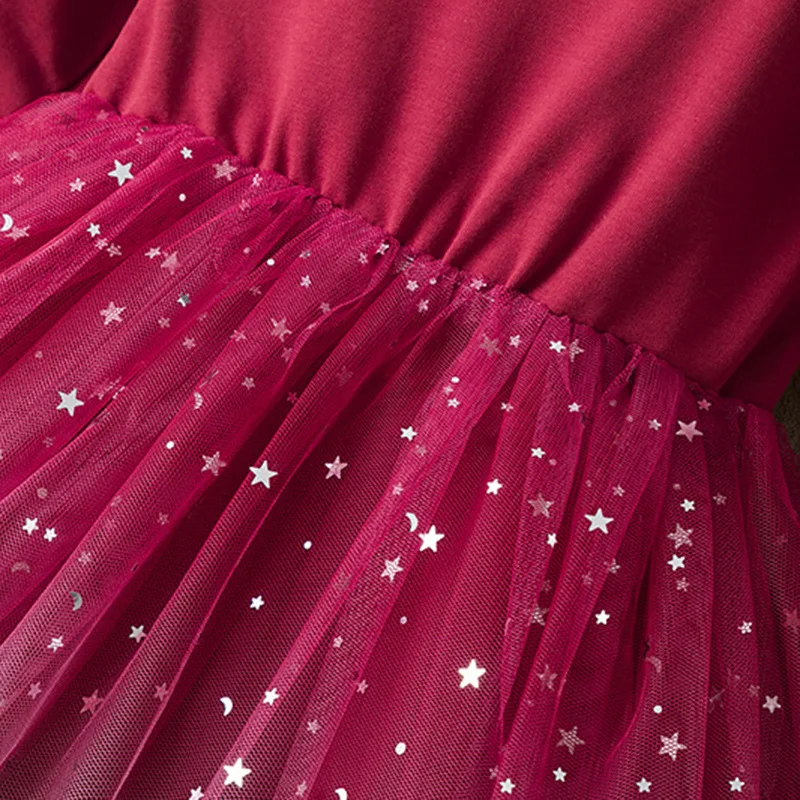 2 Stila Zvjezdano Nebo Gaza haljina Princeze za djevojčice dugi rukav Crno Crvena haljina Večernja suknja Odjeća Modne darove za 5-9 Godina Slika  1