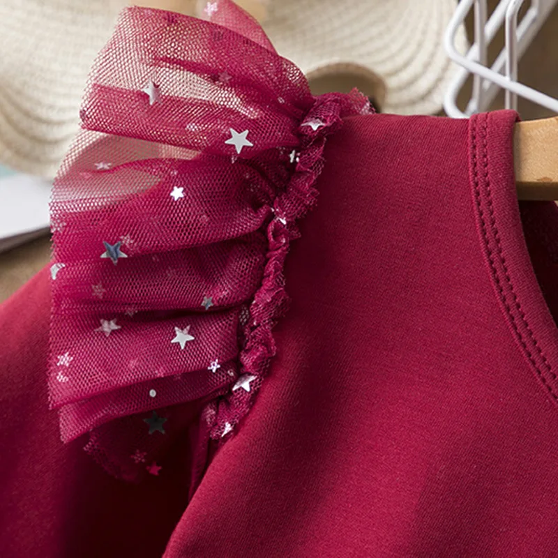 2 Stila Zvjezdano Nebo Gaza haljina Princeze za djevojčice dugi rukav Crno Crvena haljina Večernja suknja Odjeća Modne darove za 5-9 Godina Slika  2