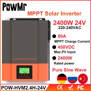 PowMr 3 kva/2400 W Hibridni Solarni Inverter 24 Punjač Ugrađeni MPPT 80A Solarni Punjač 230VAC Izlaz PV Max 450 dc Inverter
