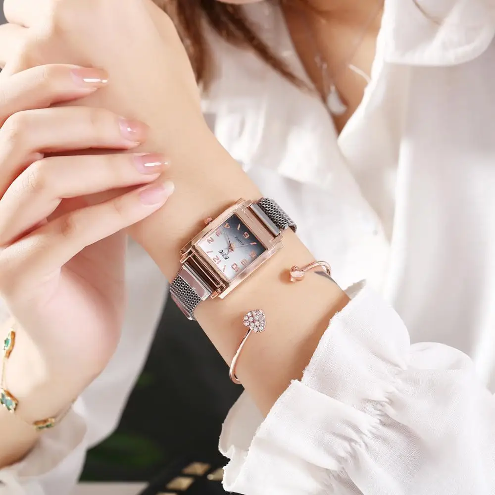 Ženski sat sa magnetskom kopčom Gradient boje Arapski brojevi Luksuzne Ženske Kvadratnog Oblika tela Kvarcni satovi Haljina giftRelogio Slika  3
