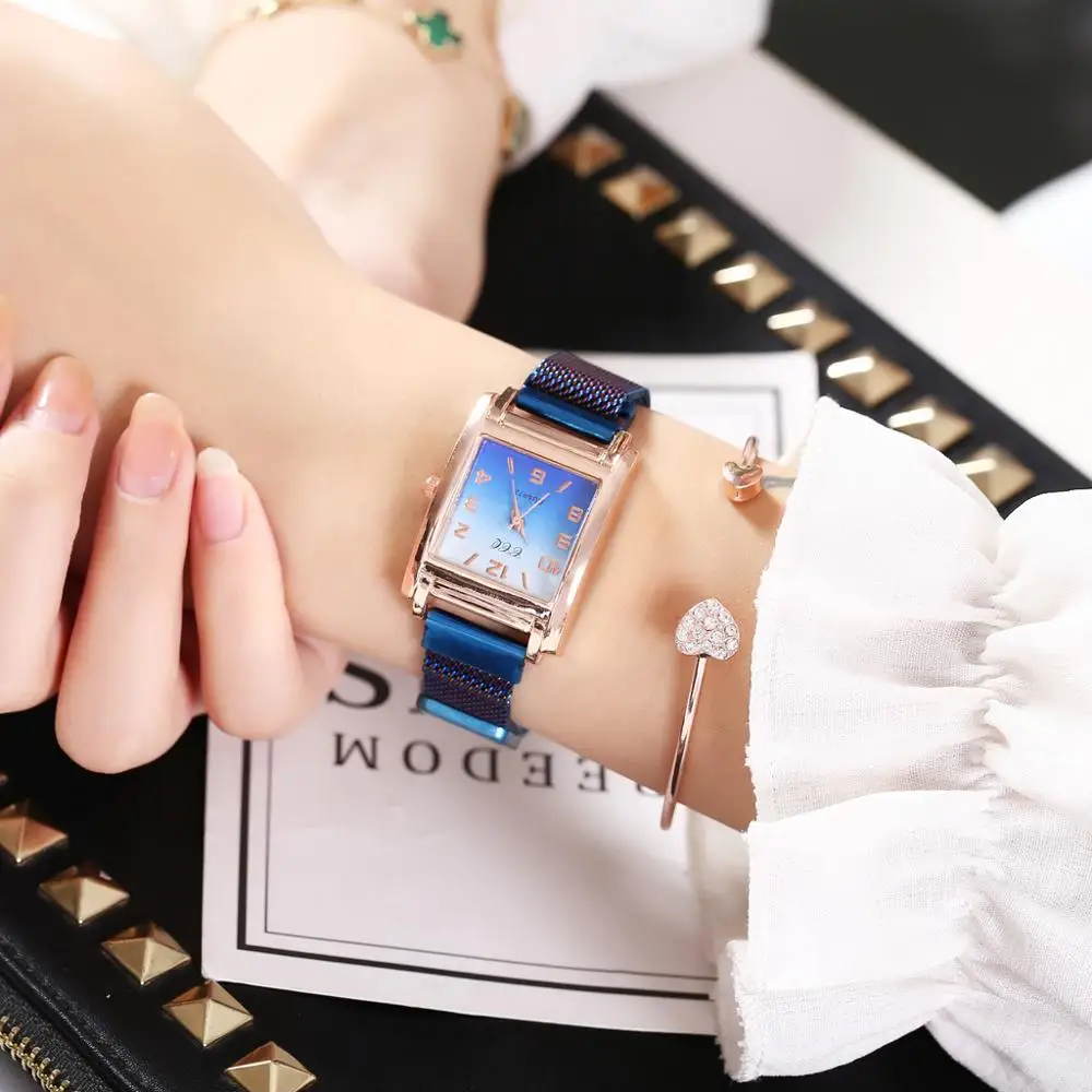 Ženski sat sa magnetskom kopčom Gradient boje Arapski brojevi Luksuzne Ženske Kvadratnog Oblika tela Kvarcni satovi Haljina giftRelogio Slika  5