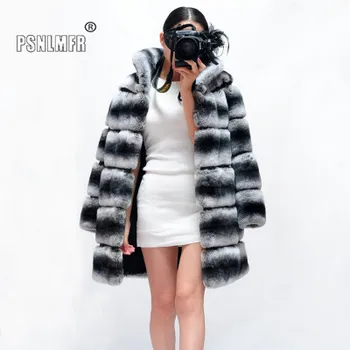 Trendi ženski stilski tople debele kaput od krzna zeca Rex Prirodno krzno Činčila Boja Prugasta ženska zimska jakna